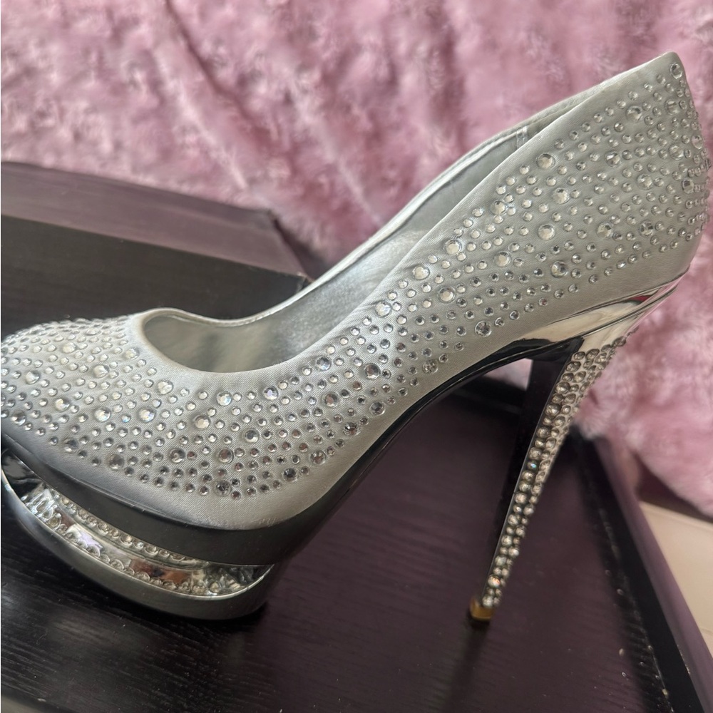 Elegant Silver Rhinestone High Heels